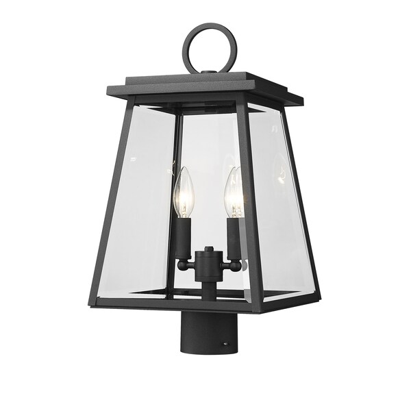 Z-Lite Broughton Outdoor Post Mount Fixture, 2-Light, 10.25 In.W x 19.25 In.H, Black/Clear Beveled 521PHMR-BK - main